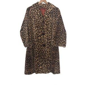Vintage Union Made Leopard Faux Fur Midi Coat Brown Oversized L